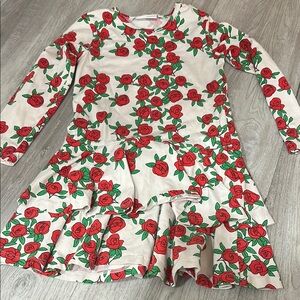 Mini Rodini Cream Dress with Red Rose Pattern